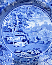 Load image into Gallery viewer, Blue and White Transferware Plate with Cows
