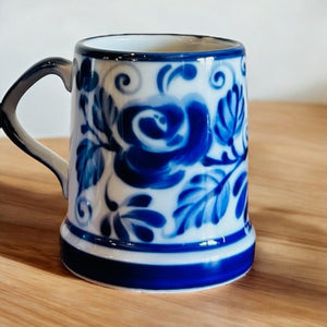 Nordic Blue and White Floral Stoneware Mug, CJ Peterson