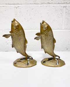 Vintage Pair of Brass Standing Coi Fish