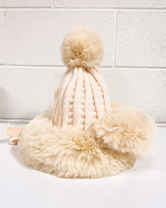 Cream Furry Beanie with Pom Pom