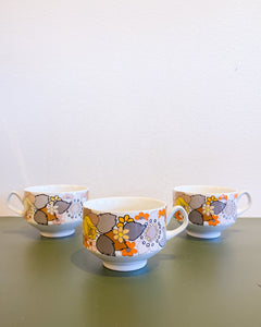 Vintage Set of 3 Floral Coffee Cups