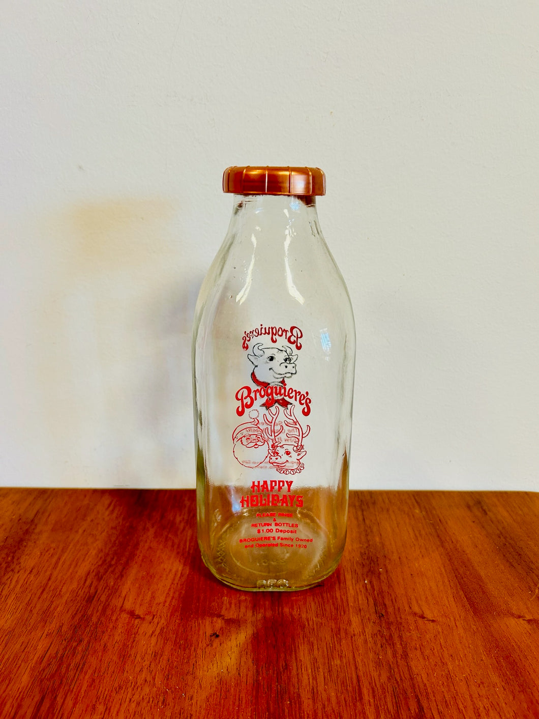 Broguiere's Glass Milk Bottle One Quart