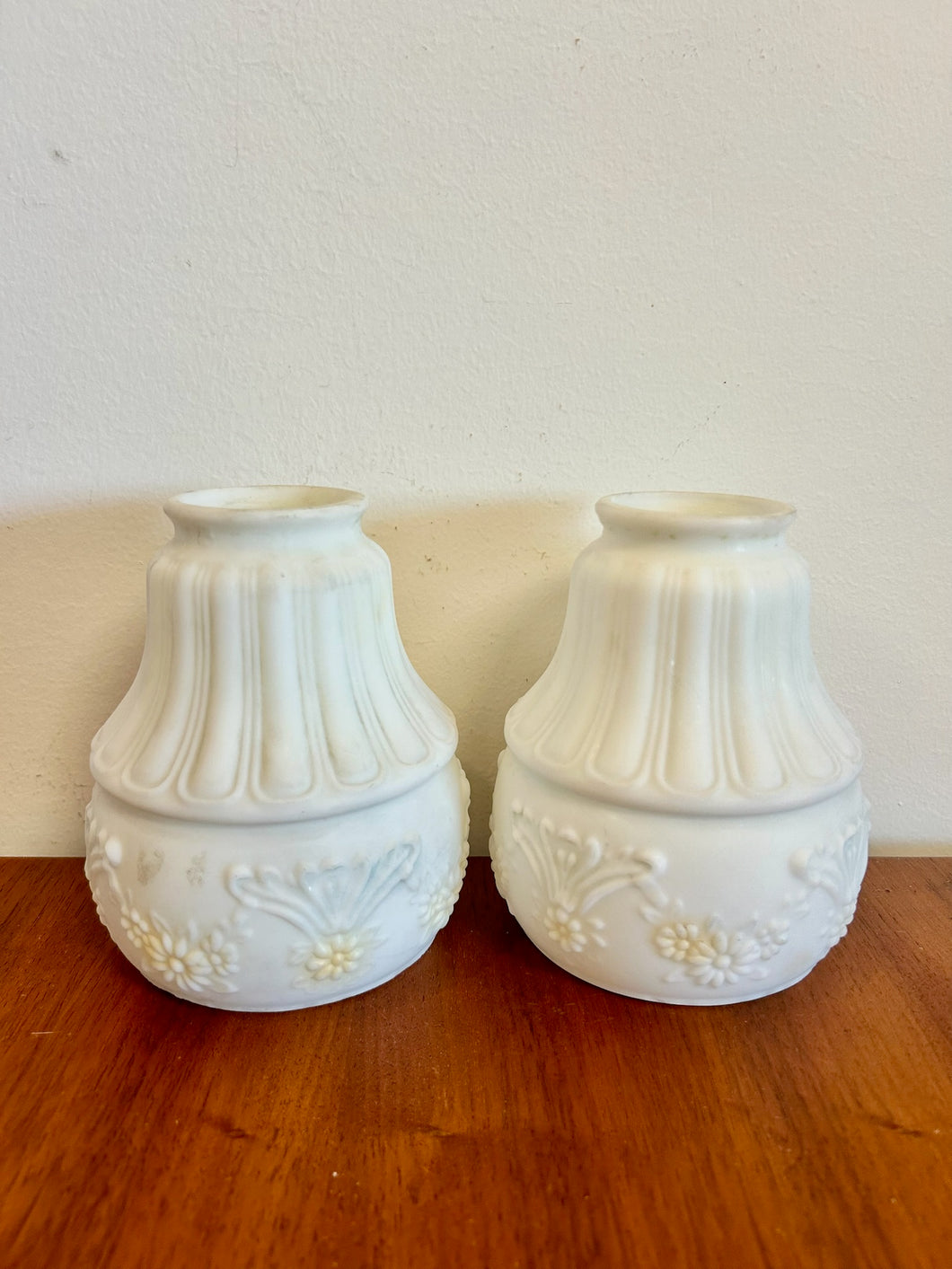 Embossed Milk Glass Pendant Light Shade set of 2