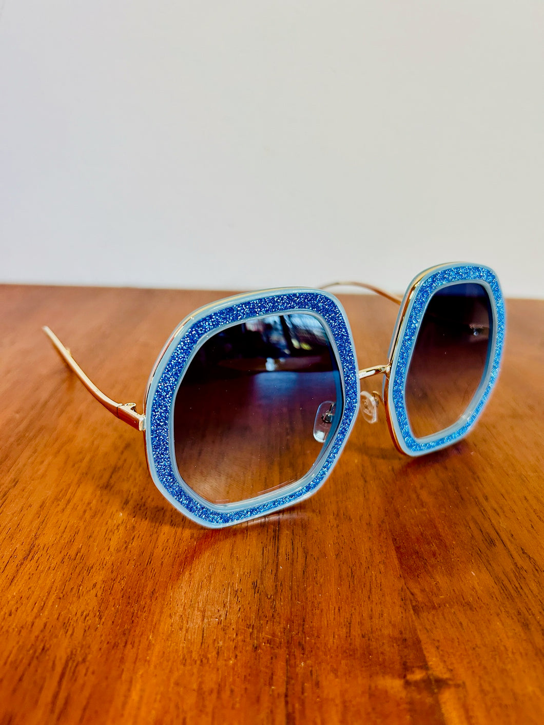 Geometric Blue Glittery Sunnies