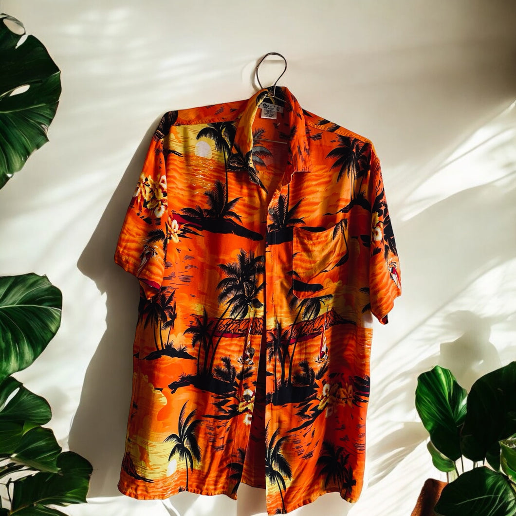 Orange Hawaiian Shirt with Palm Trees