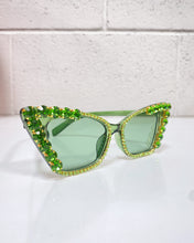 Load image into Gallery viewer, Green Jeweled Cat Eye Sunnies
