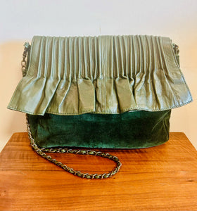 Nice Things Paloma S.  Green Velvet Fringed Crossover Purse