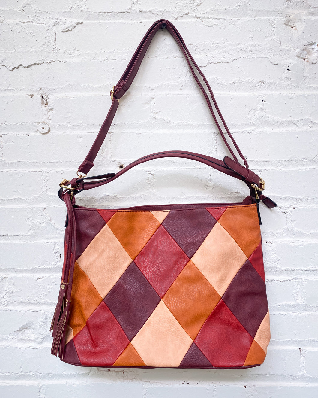 Leather Patchwork Purse in Reds