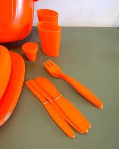 Vintage MCM Orange Plastic Picnic Set