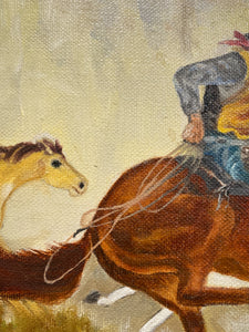 Vintage Cowboy and Horse Painting by Bea Jay, Signed