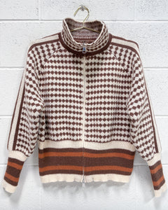 Comfy Zip Up Sweater in Browns (XL)