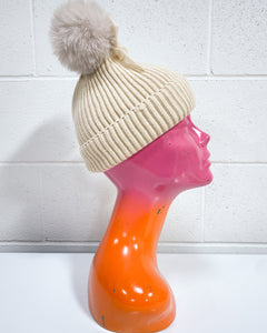 Cream Color Beanie with a Velvet Bow - Small