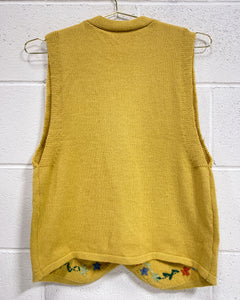 Mustard Knit Vest with Flowers