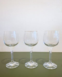 Vintage Set of 3 Etched Crystal Wine Glasses