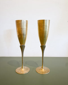 Vintage Pair of Brass Tall Goblets