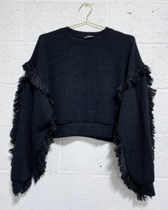 Black Pullover with Fringe Detail