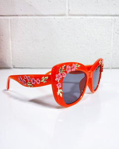 Orange Cat Eye Sunnies with Floral Detail