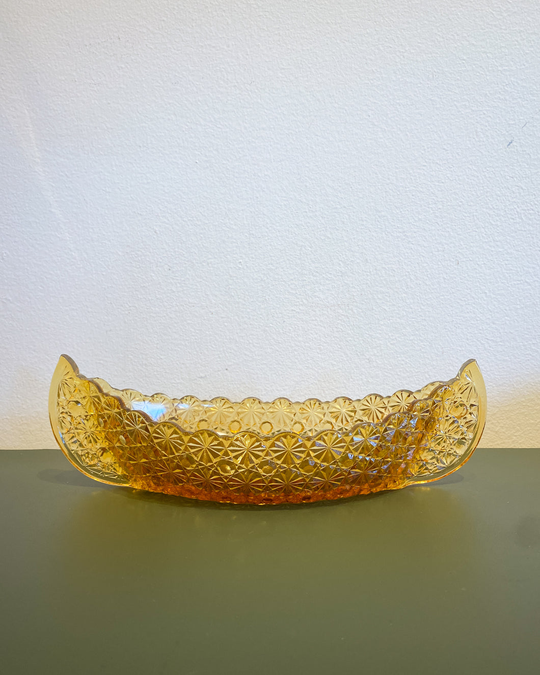 Vintage Fenton Amber Canoe Dish