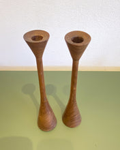 Load image into Gallery viewer, Vintage Pair of Walnut MCM Candle Holders - Made in Japan
