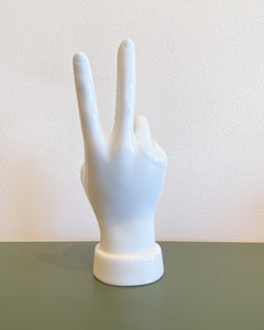 White Ceramic Hand Peace Sign Figurine