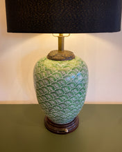 Load image into Gallery viewer, Vintage Green Ceramic Table Lamp with Black Shade
