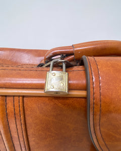 Vintage Faux Brown Leather Suitcase - Small