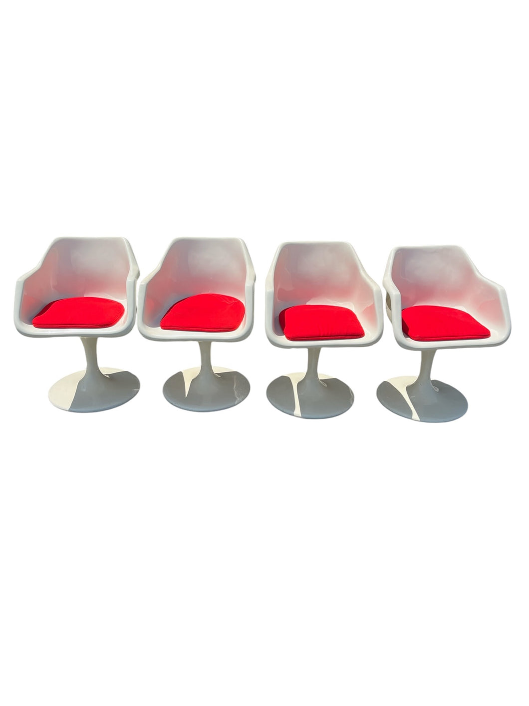 Vintage Set of 4 Tulip Armchairs with Red Seats