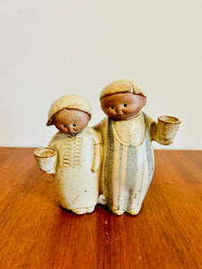 Vintage 70s Japanese Stoneware Man&Woman Figurine Candle Holder