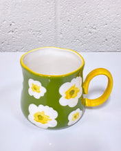 Load image into Gallery viewer, Green Ceramic Mug with White Flowers
