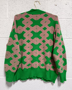 Pink and Green Pullover Sweater (XL)