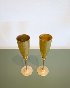 Vintage Pair of Brass Tall Goblets