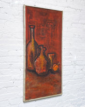 Load image into Gallery viewer, Vintage Large Still Life Painting of Bottles in Red and Black
