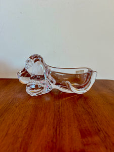 French Crystal Glass Dachshund Sculpture Catchall