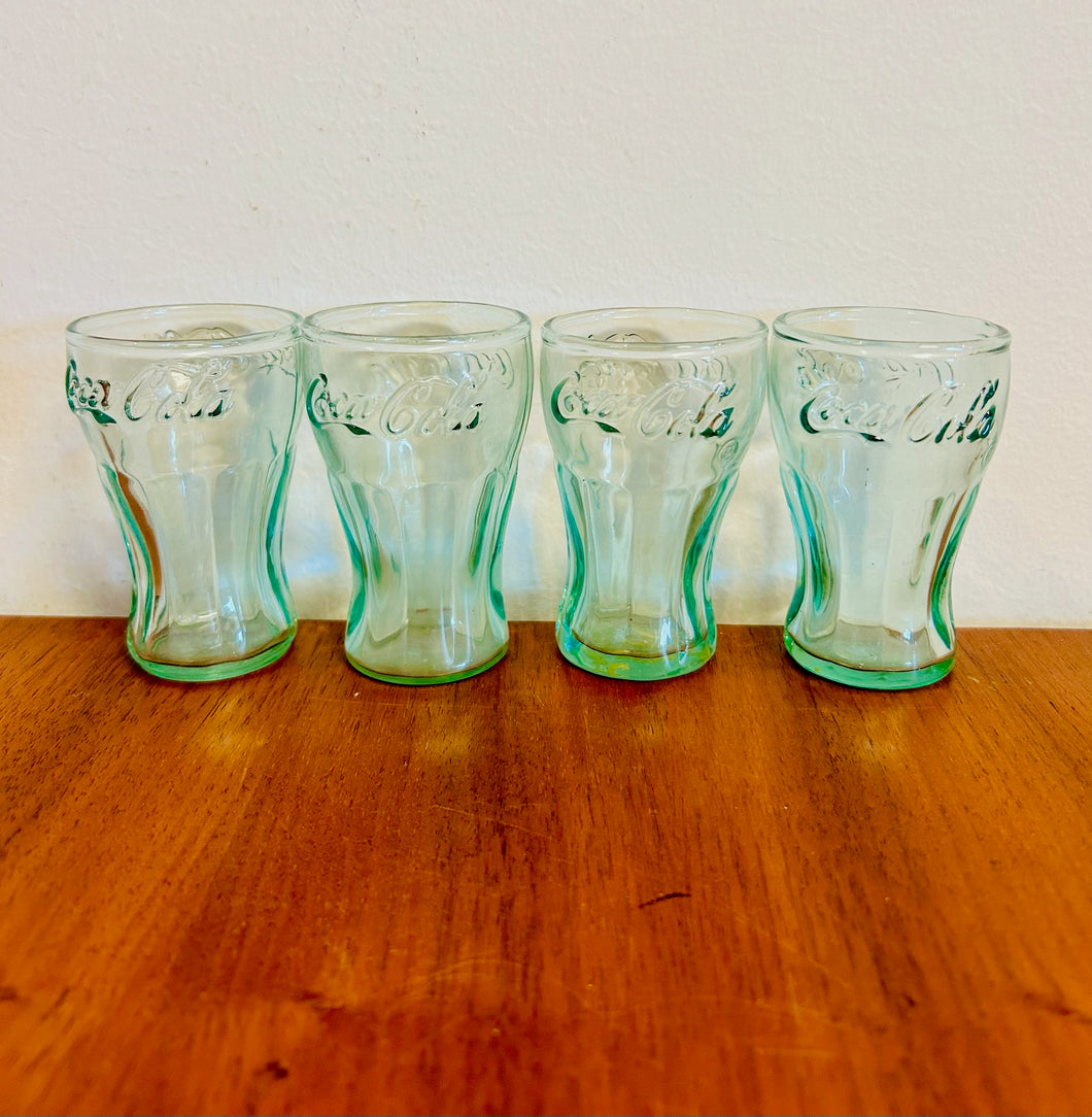 Coca-cola Vintage Teal Soda Glasses Set Of 4