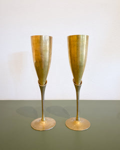 Vintage Pair of Brass Tall Goblets