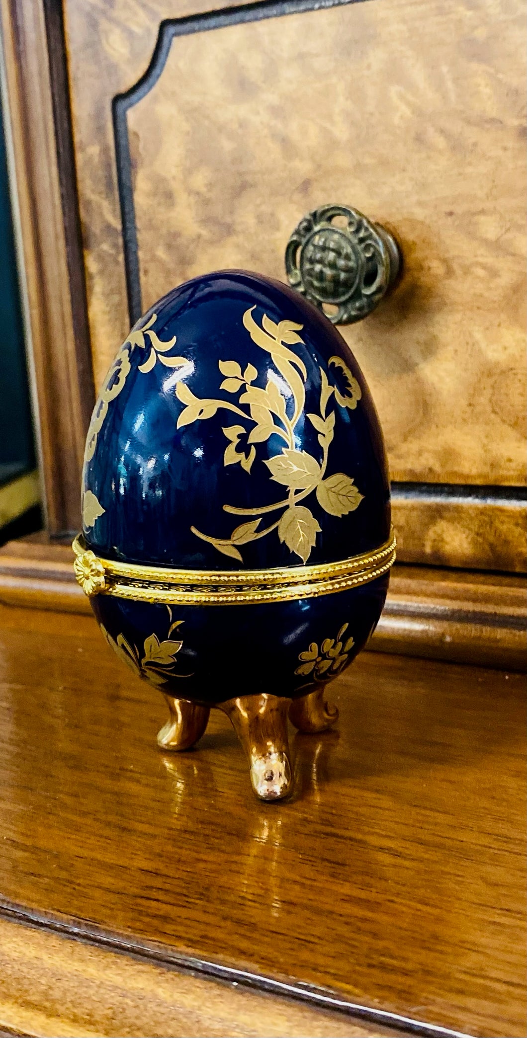 Cobalt Blue and Gold Egg trinket box