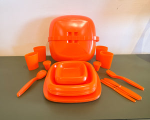 Vintage MCM Orange Plastic Picnic Set