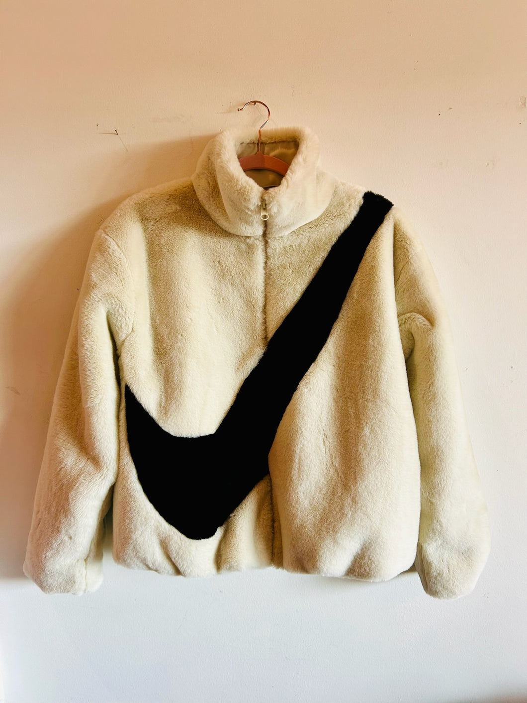 Nike White and Black Soft Fur Jacket