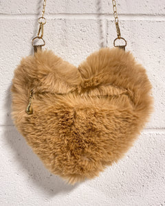 Fuzzy Heart Shaped Caramel Purse