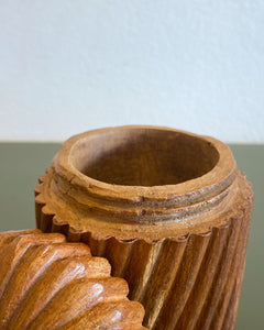 Antique Carved Wood Container with Screw on Top