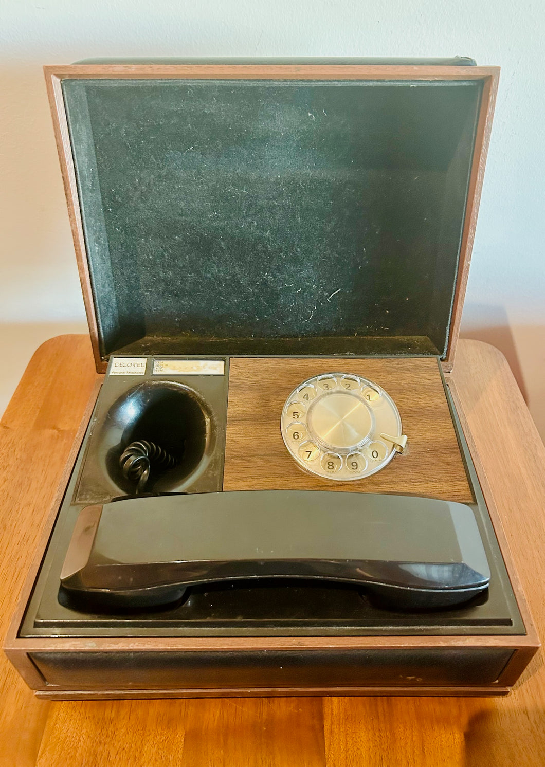 Vintage Executive Deco-Tel Rotary Telephone in Wood/Leather Box