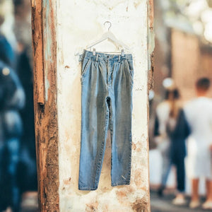 Pleated High Waisted Acid Washed Mom Jeans