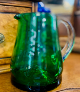 Emerald Green Hand Blown Glass Pitcher