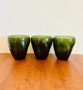 Russell Wright Pinch Glass Dark Smoke Green- set of Three