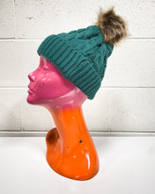 Load image into Gallery viewer, Hunter Green Beanie with Furball
