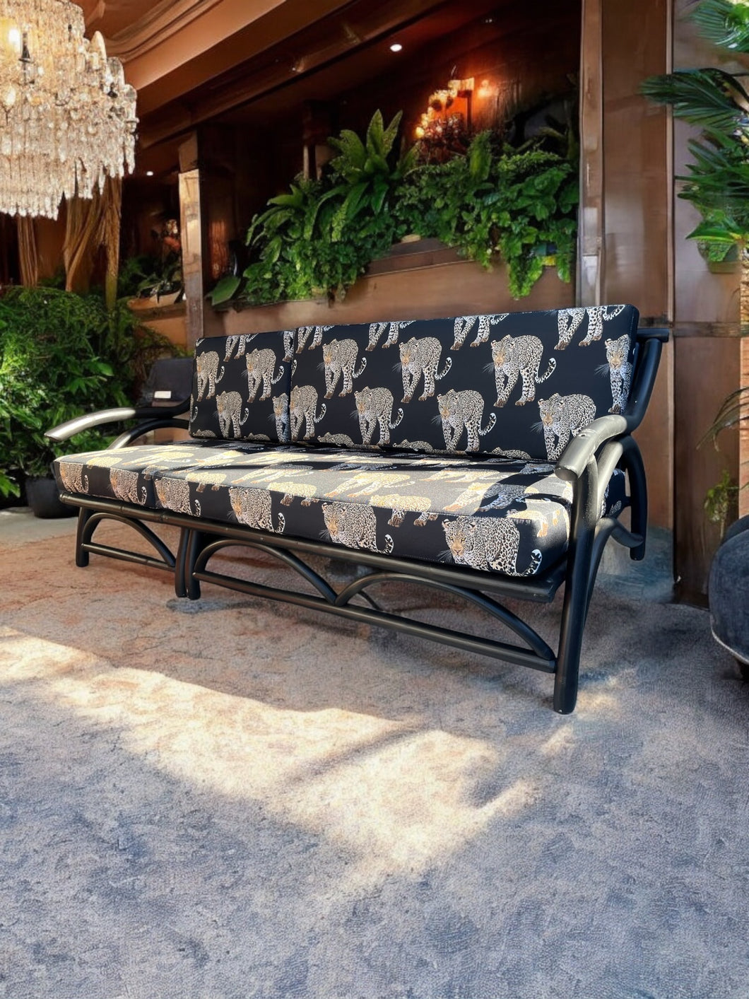 Vintage Black Outdoor Sofa with New Upholstery