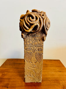 Ancient Hand Carved Hand Made Clay Rock Pillar Statue