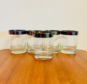 Old Fashion Silver Rimmed Glass Tumblers Set of 5