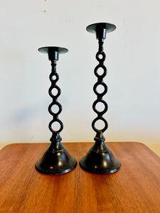 Vintage Solid Brass Candlestick Holders set of 2