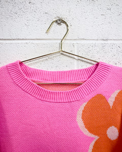 Pink and Orange Flower Power Sweater